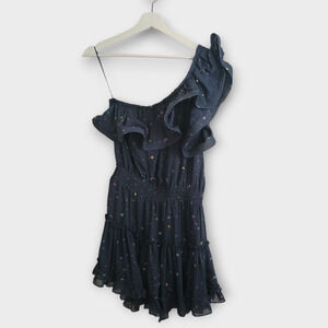 Buddy Love Dress Womens Gray Sofia Ruffled Shoulder Quirky Glitter Galaxy Twee